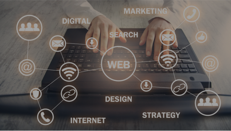Visual representation of website essentials: web design, development, and marketing, emphasizing their importance in digital strategy.